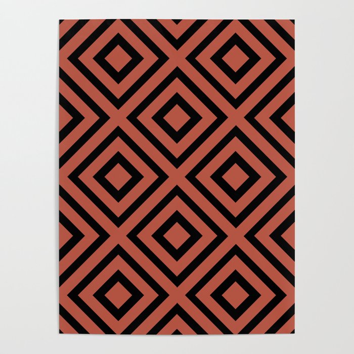 Black and Red Tessellation Line Pattern 40 - Dunn and Edwards 2022 Trending Color Red River DE5125 Poster