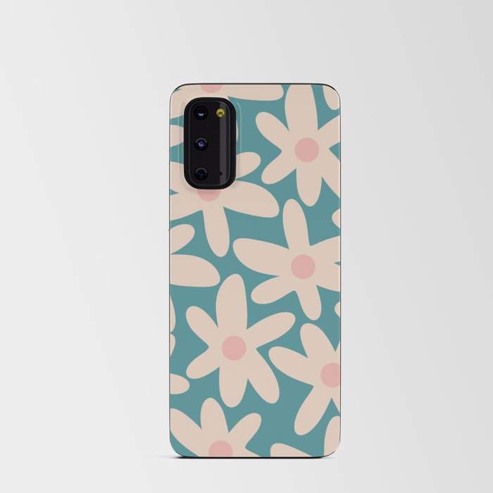 Daisy Time Retro Floral Pattern Teal Blue and Blush Pink Android Card Case
