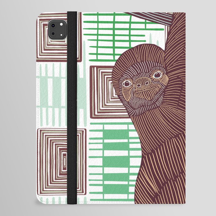 Cute smiling sloth hanging from tree branch iPad Folio Case