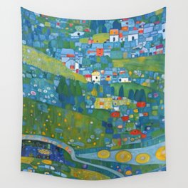 Mosaic Style Village  Wall Tapestry