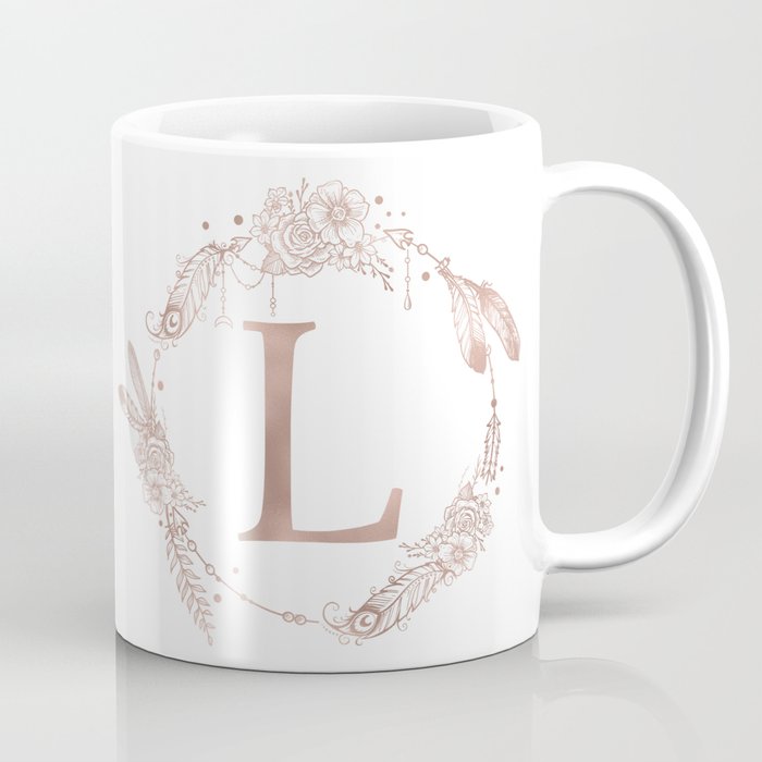 Letter L Rose Gold Pink Initial Monogram Coffee Mug