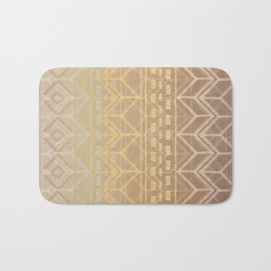 Neutral Tan & Gold Tribal Ikat Pattern Bath Mat
