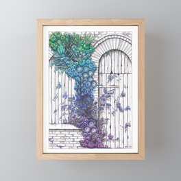 Closed Window and Door with Purple, Blue and Green Nature Framed Mini Art Print