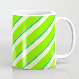 [ Thumbnail: Dark Gray, Lime, Light Yellow & Green Colored Stripes/Lines Pattern Coffee Mug ]