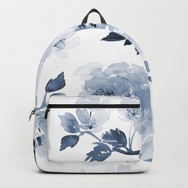 Floral Kingdom Watercolor Navy Blue Painting Of Flowers Peony Backpack