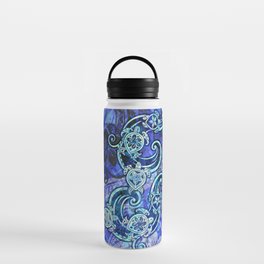 Hawaiian Honu- Polynesian Painted Grunge Blue Honu Tribal Abstract Water Bottle