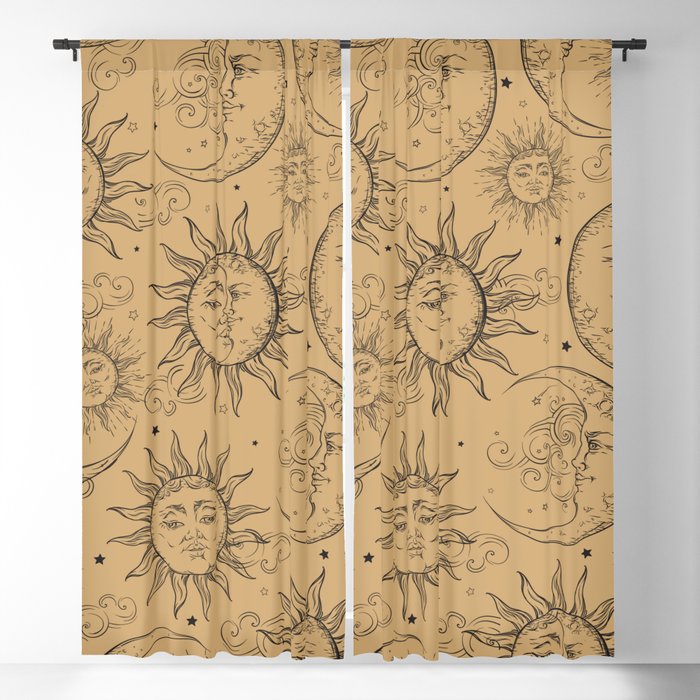 Tan Magic Celestial Sun Moon Stars Blackout Curtain