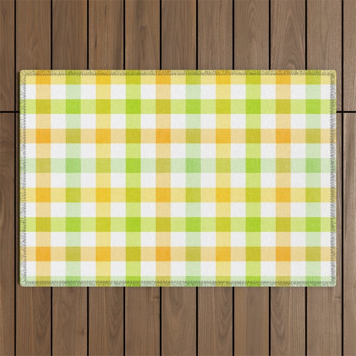 Summer Plaid Lime Green Yellow Gingham Outdoor Rug