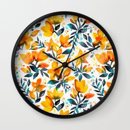 Flourishing Florals – Orange & Teal Wall Clock