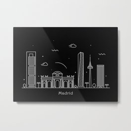 Madrid Minimal Nightscape / Skyline Drawing Metal Print | Urban, Monuments, Landmarks, Spanish, Housewarming, Travel, Memorabilia, Skyline, Landscape, Panorama 