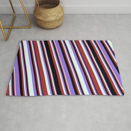[ Thumbnail: Purple, Light Cyan, Brown, and Black Colored Striped/Lined Pattern Rug ]