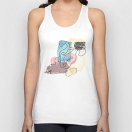 Abstract Dog Line Art with Watercolor Tank Top