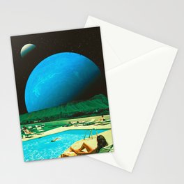 Green Moon - Space Collage, Retro Futurism, Sci-Fi Stationery Card