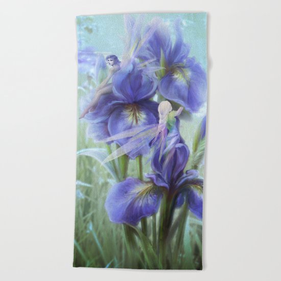 Imagine - Fantasy iris fairies Beach Towel