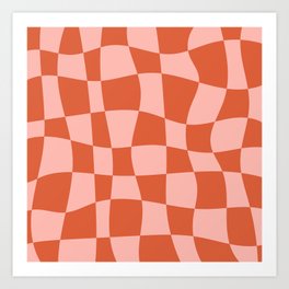 Uneven Checker Board Pattern, Terracotta Orange and Blush Pink Art Print