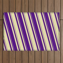 [ Thumbnail: Pale Goldenrod and Indigo Colored Striped/Lined Pattern Outdoor Rug ]