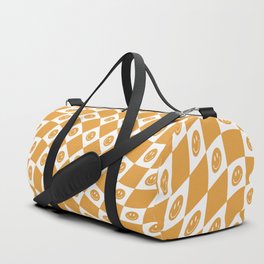 Large Checkerboard Happy Faces #1 - White & Gold - Swirl Duffle Bag
