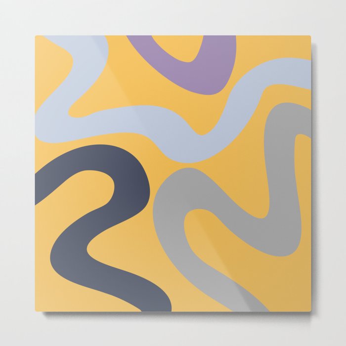 Colorful abstract waves - yellow, blue, grey, navy blue, purple Metal Print