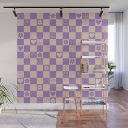 Happy Checkered pattern lilac Wall Mural