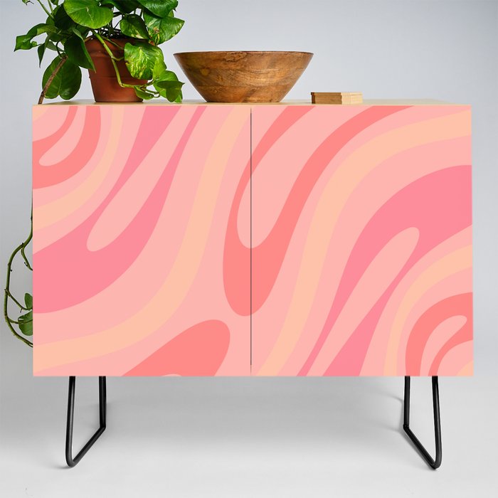 Wavy Loops Retro Abstract Pattern Pink and Blush Credenza