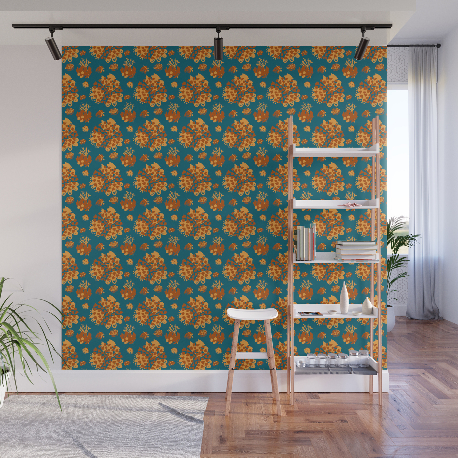Bold Abstract Flowers And Shapes Pattern Wall Mural By