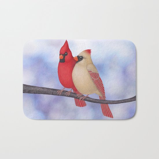 northern cardinals (bokeh) Bath Mat