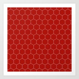 Simple Honeycomb Pattern - Red & White - Mix & Match with Simplicity of Life Art Print