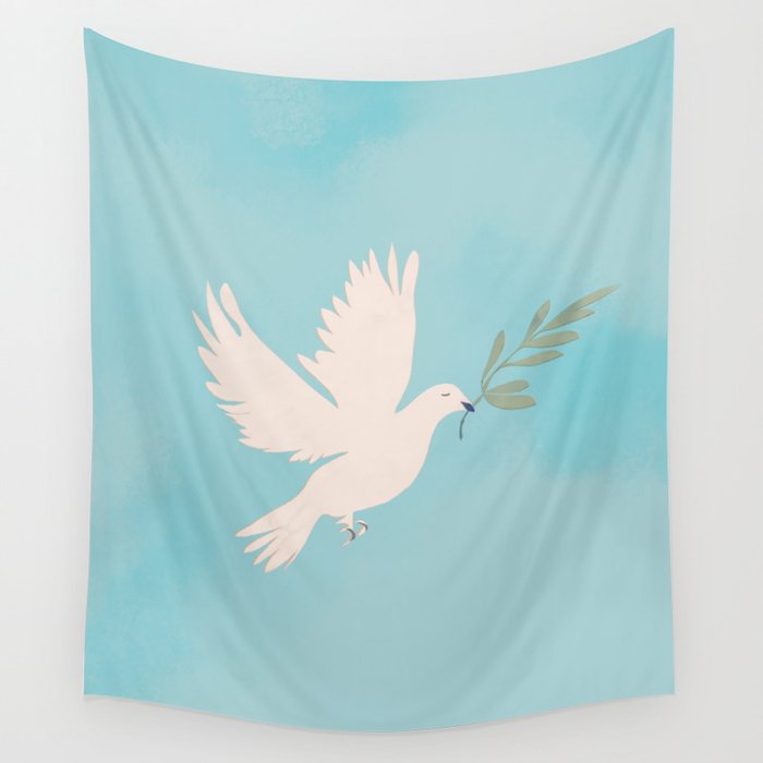 Dove of Peace with Olive Branch Wall Tapestry