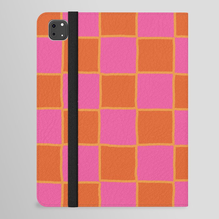 70s Tropical Pink and Orange Checker Grid iPad Folio Case