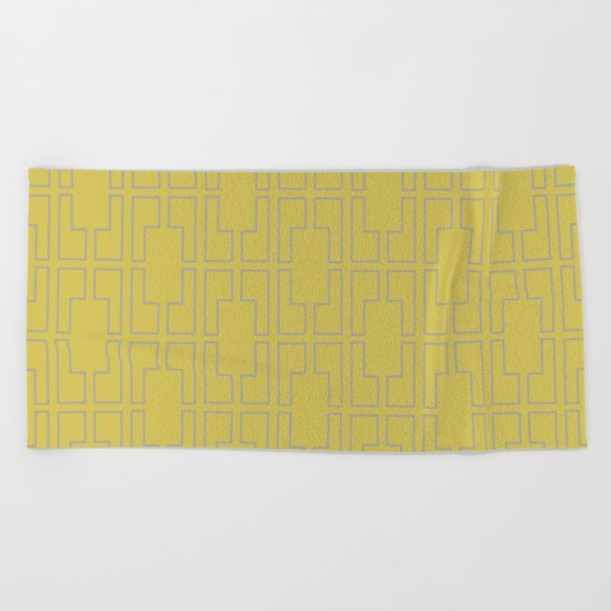 Simply Mid-Century Retro Gray on Mod Yellow Beach Towel