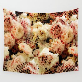 Decorative romantic warm golden- pink rose overlay cyber Metaverse pattern Wall Tapestry