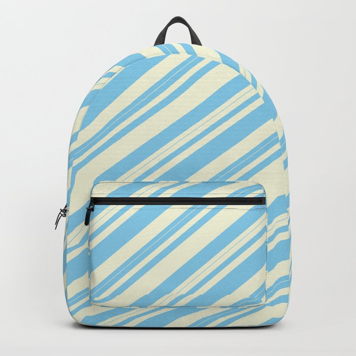 Beige & Sky Blue Colored Lined/Striped Pattern Backpack