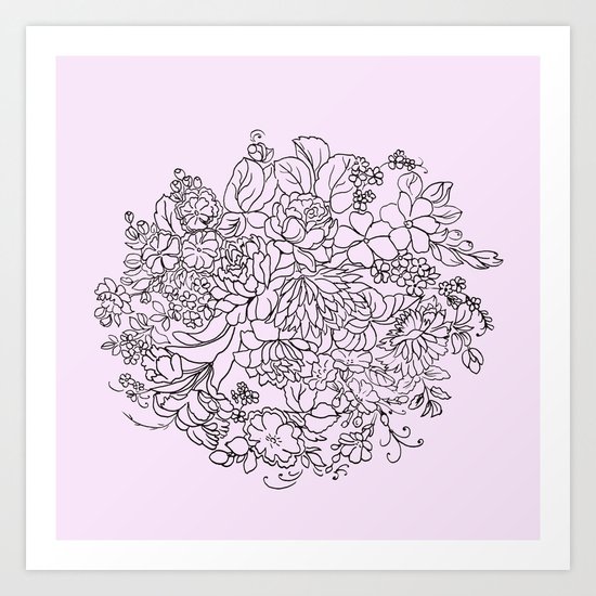 arrangement of flowers and leaves Art Print