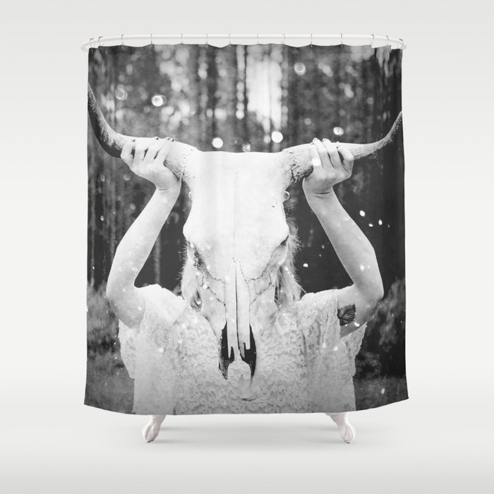Bull Skull Tribal Woman Vintage Shower, Woman Shower Curtain Photography