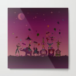 colorful circus carnival traveling in one row at night Metal Print