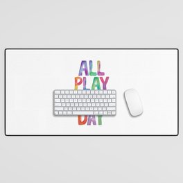 ALL PLAY ALL DAY rainbow watercolor Desk Mat