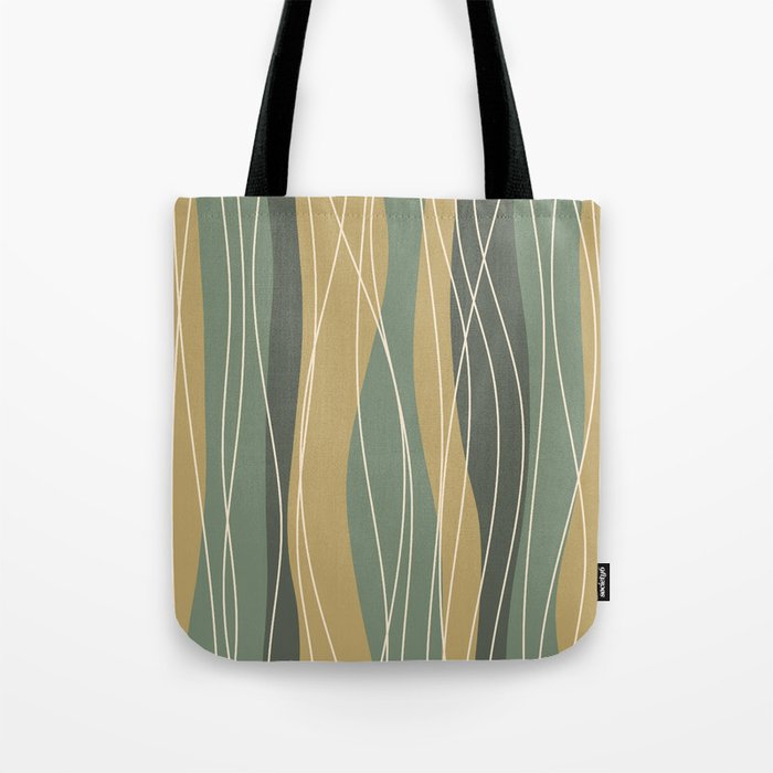 Abstract Stripes and Lines in Green and Golden Yellow Tote Bag