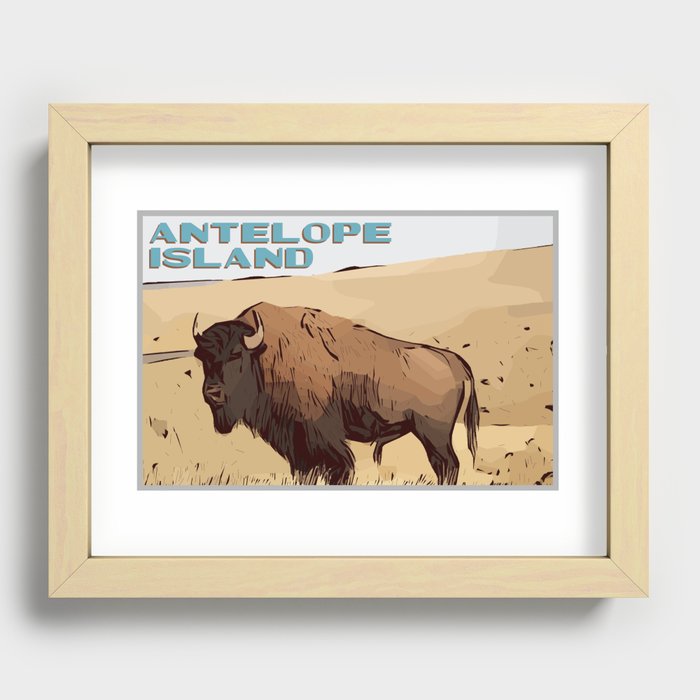 Antelope Island Utah Travel Poster Bison Buffalo Recessed Framed Print