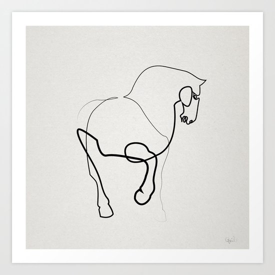Single Line Art Print : One line horse after a tang dynasty tomb pottery art