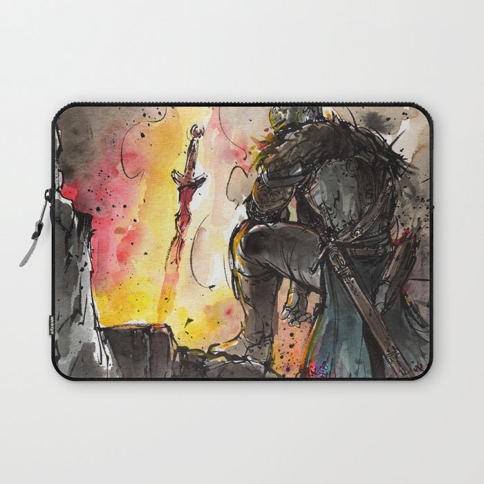Dark Souls Bonfire with a Warrior Japanese calligraphy Laptop Sleeve