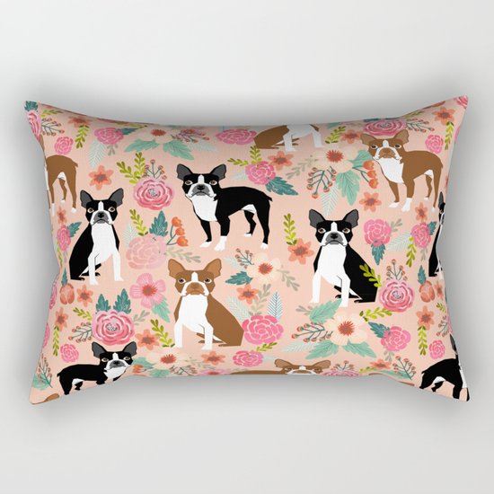 Boston Terrier cute floral pattern spring summer happy pet portrait dog person gift must haves dogs Rectangular Pillow