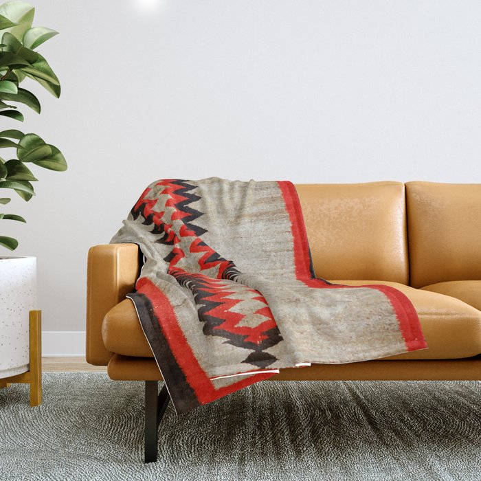 Antique Navajo Rug With Chevron Stripes Print Throw Blanket