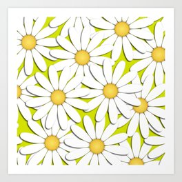Pretty large white chamomile flowers on a green background  Art Print