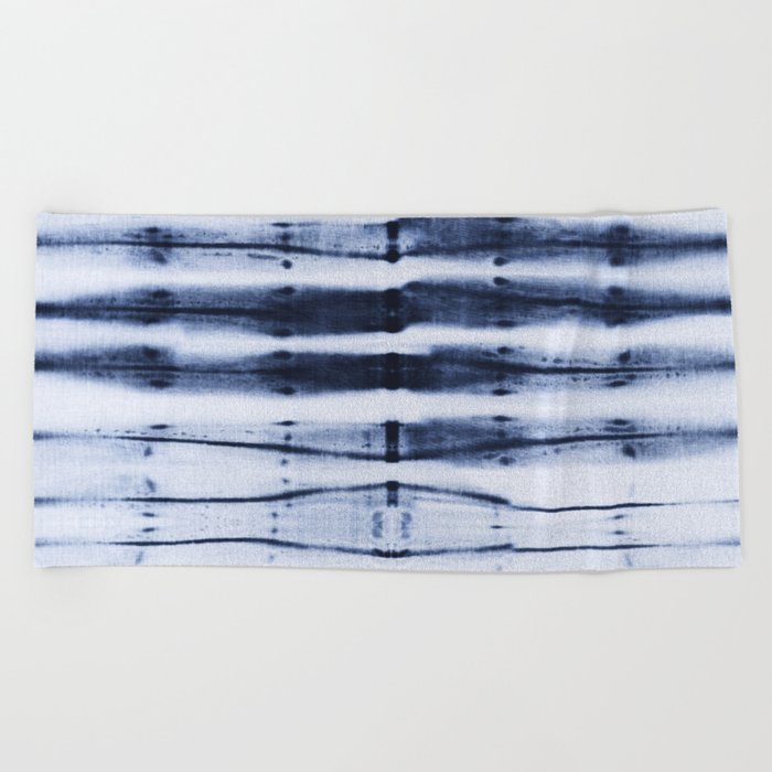 horizontal stripes shibori blue indigo Beach Towel