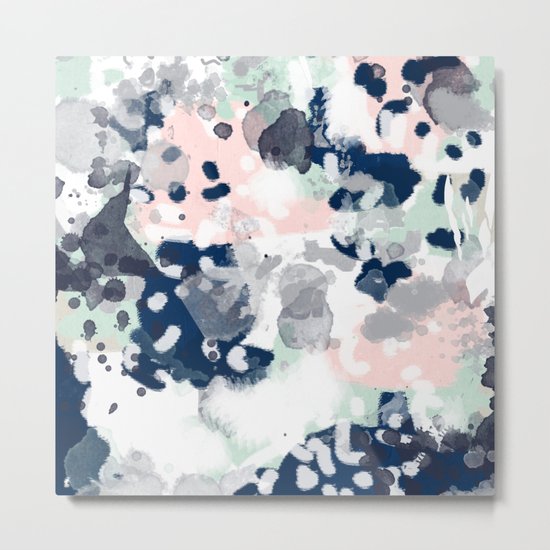 Melia - abstract minimal painting acrylic watercolor nursery mint navy pink Metal Print