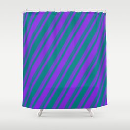 [ Thumbnail: Purple & Teal Colored Stripes Pattern Shower Curtain ]