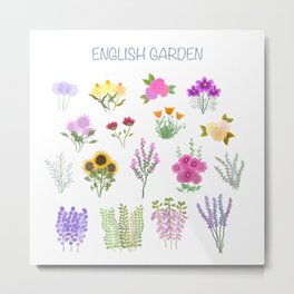 English Cottage Garden Metal Print | Lavender, Drawing, Delphinium, Englishgarden, Garden, Sunflowers, Allium, Flowers, Poppies, Foxgloves 