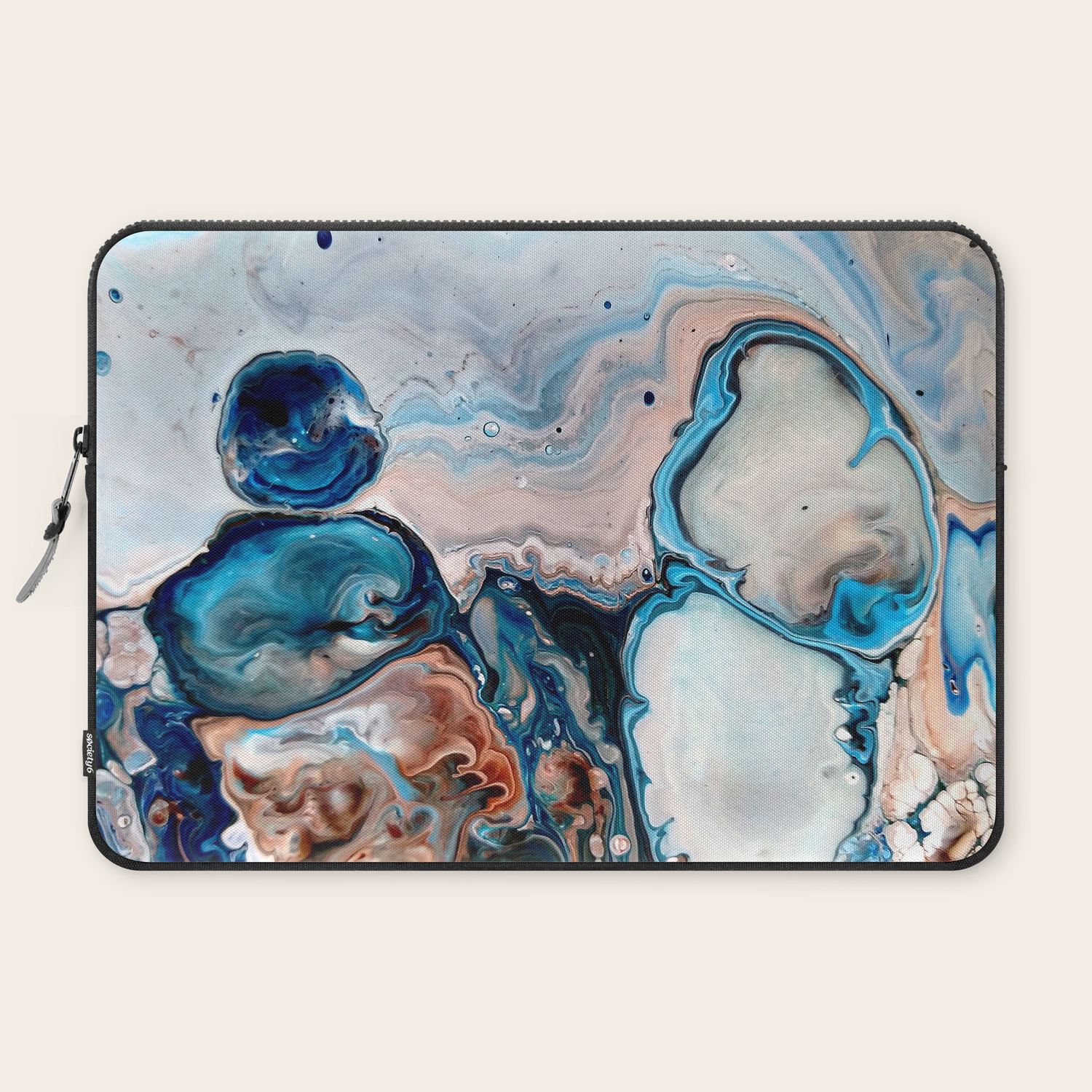 Blue Abstract Acrylic Painting Fluid Technique Close Up Laptop