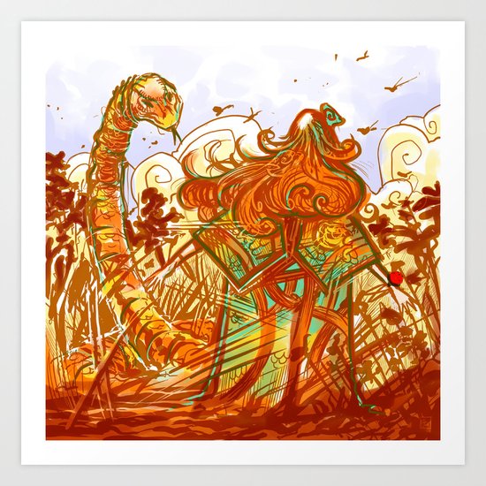 The red and the snake Art Print