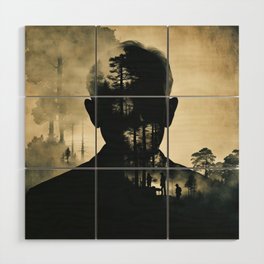 Double exposure, Granddad silhouetted portrait Wood Wall Art